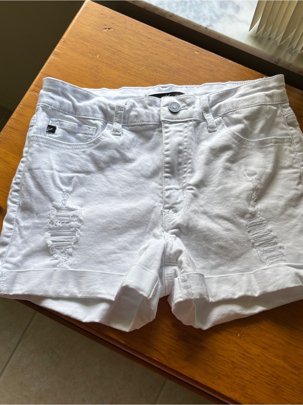 KanCan White Distressed Jean Shorts
